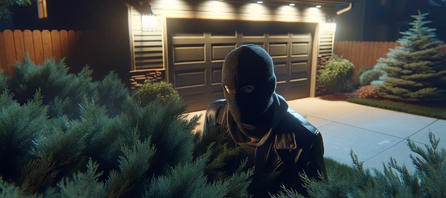 burglar in the bushes